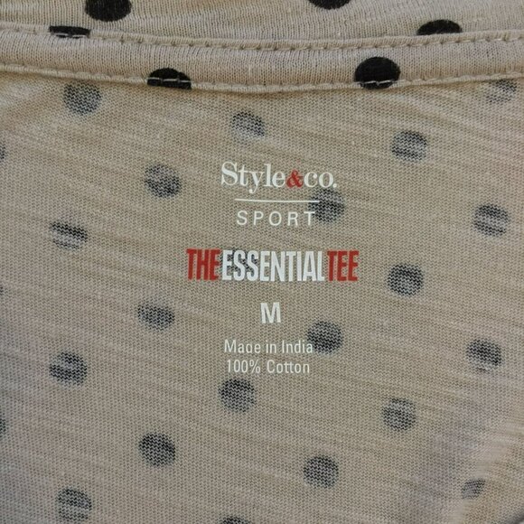 Style & Co Sport Essential Tee Tan Black Polka Dot Women Sz Medium Short Sleeve - Picture 8 of 8